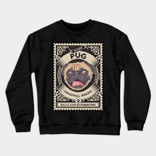 Cute and funny Pug dog on round stamp Crewneck Sweatshirt